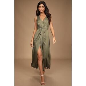 Lulus See Me Stun Olive Green Sleeveless Knotted Maxi Dress - Size M